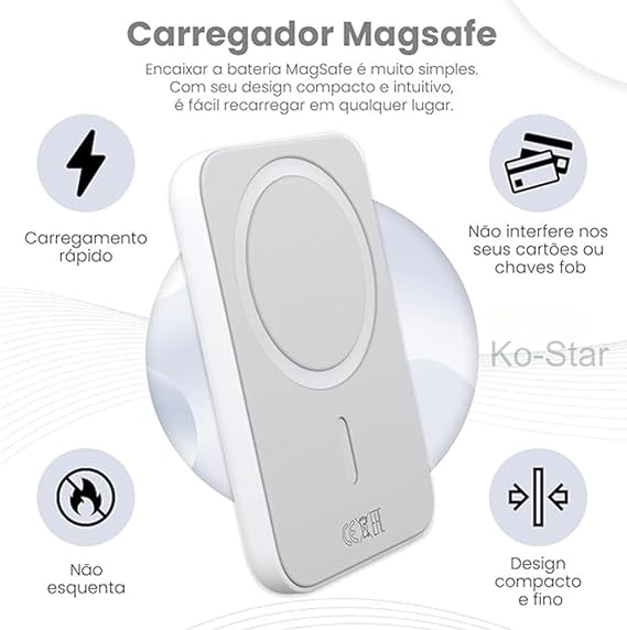 Carregador Portátil Por Indução Magsafe iOS - Capinha de Iphone de Brinde