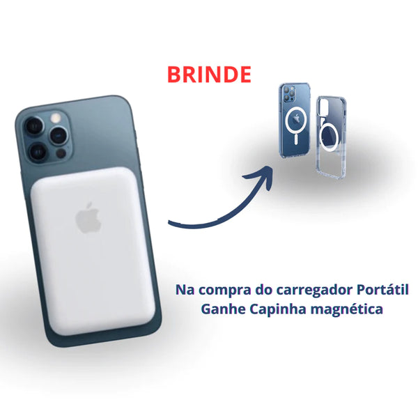 Carregador Portátil Por Indução Magsafe iOS - Capinha de Iphone de Brinde