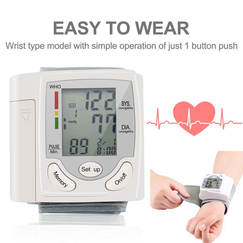 Monitor de Pressão Arterial de Pulso Automático, Tonômetro BP Digital Portátil para Casa, Frequência Cardíaca Eletrônica, Aparelho de Pulso, Tensiômetro