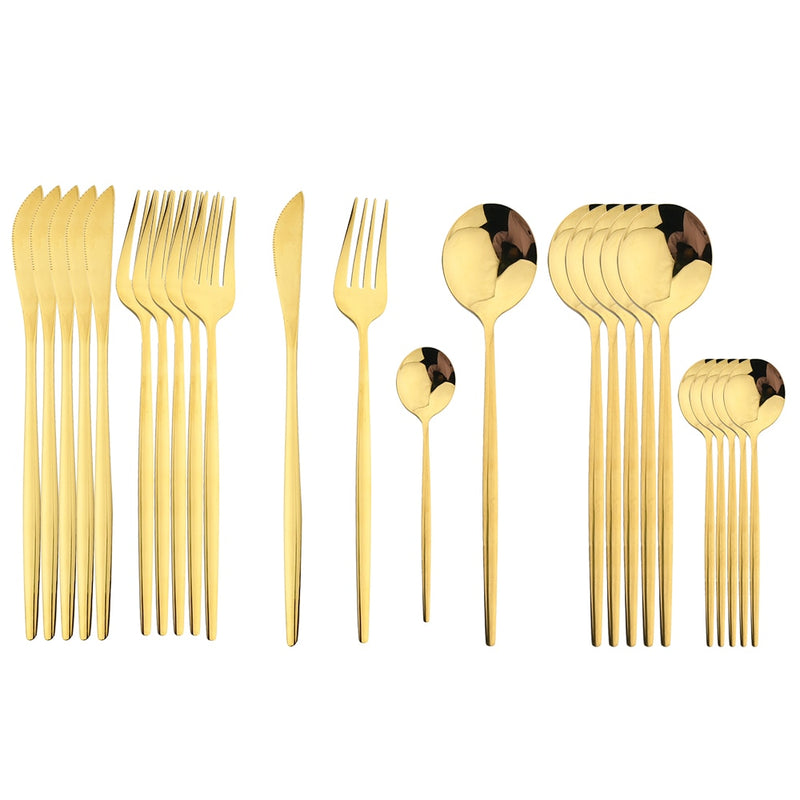 Conjunto de Talheres Dinnerware Dourado 24 Peças