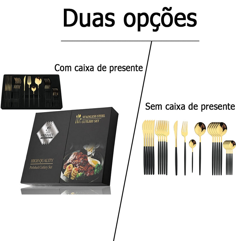 Conjunto de Talheres Dinnerware Dourado 24 Peças